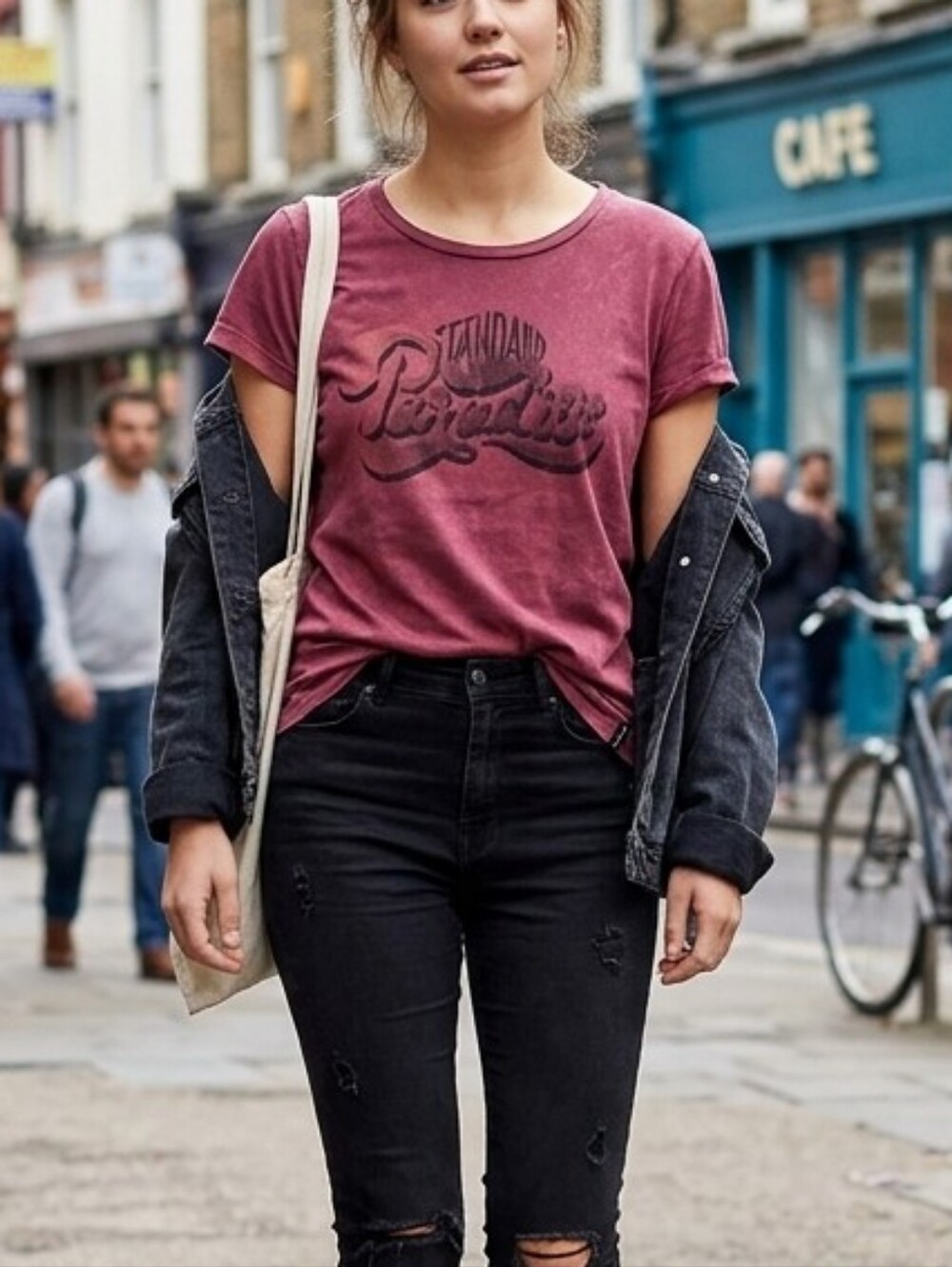Silver Jeans Co Women's Graphic Tee M Maroon Vintage Wash 100% Cotton T-Shirt